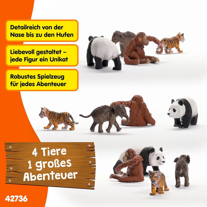 schleich WILD Life | Dschungel Starterset Asien 42736 mit Elefant, Panda, Tiger und AFFE mit bewegli