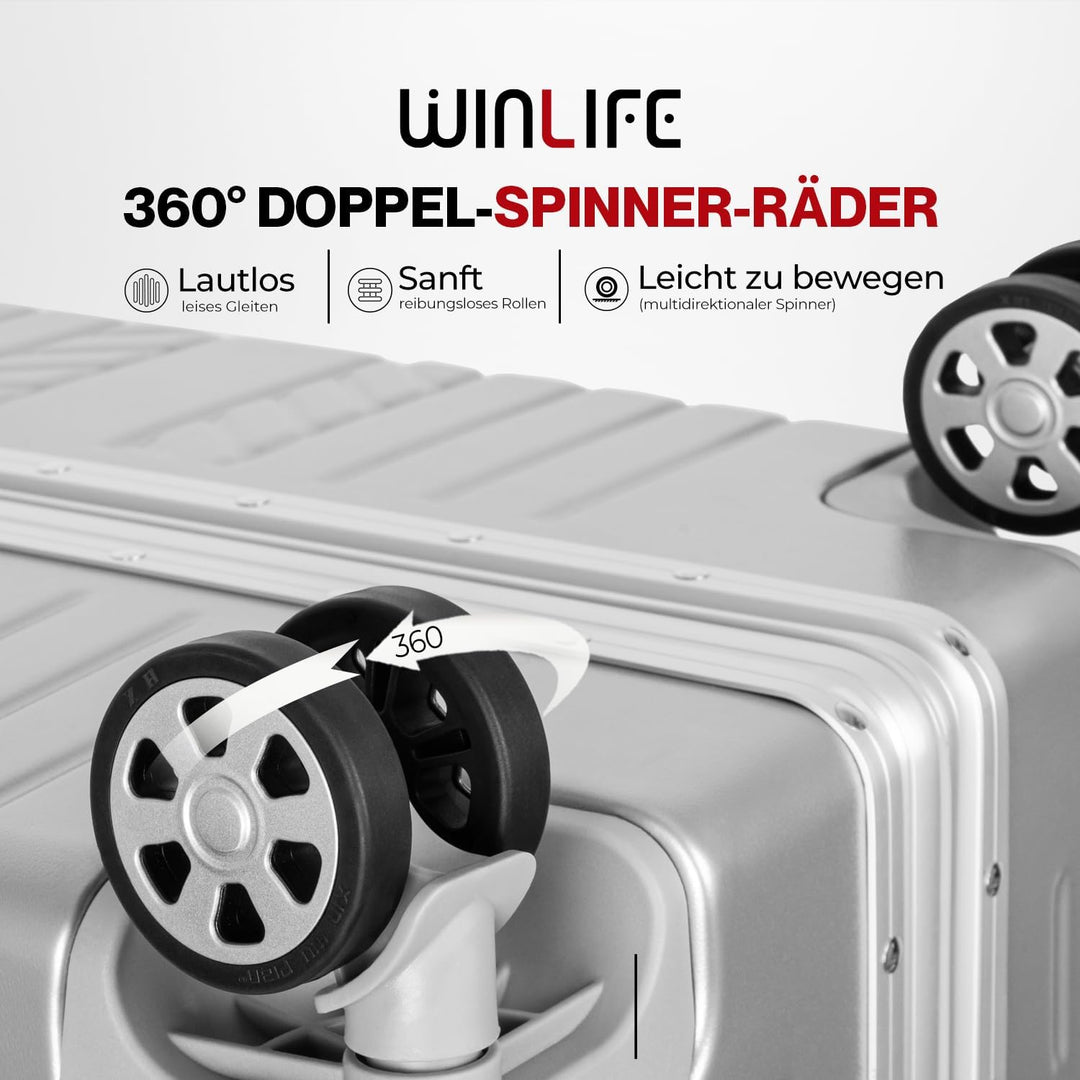 WINLIFE SPARSET M+XL Reisekoffer Alu-Rahmen mit ABS & TSA Nummern-Schloss Handgepäck M(53cm)+Checkin