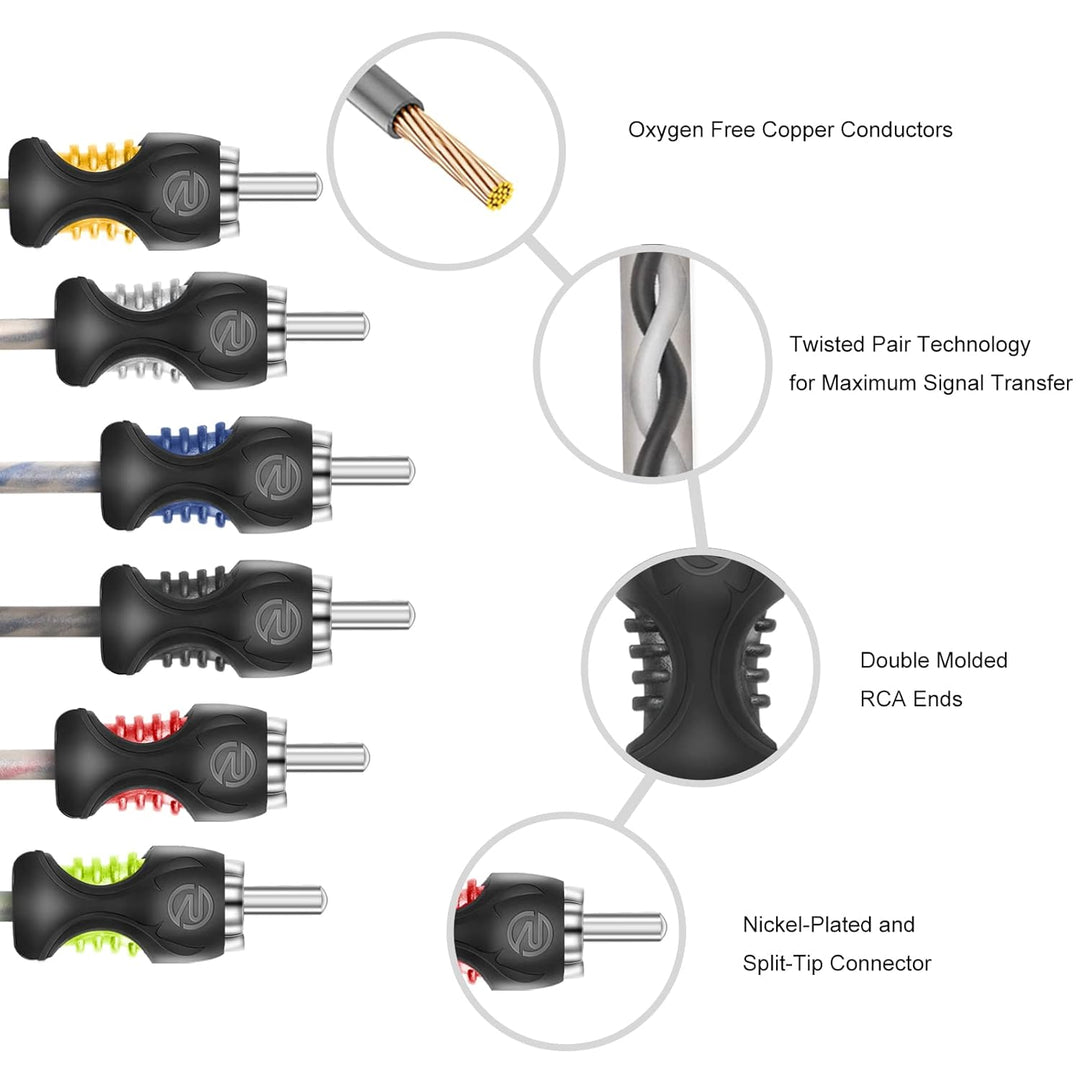 RECOIL RCI620 6-Kanal Cinch-Audiokabel 6 m (20 ft) – 100% OFC, Twisted Pair mit Rauschunterdrückung