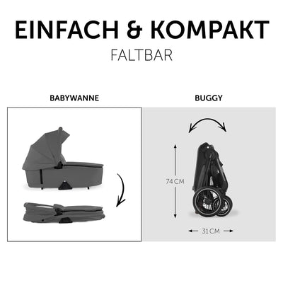 hauck 2in1 Kinderwagen mit Luftreifen Walk N Care Air Set ab Geburt bis 22 kg + 3 kg Korb, Wanne mit