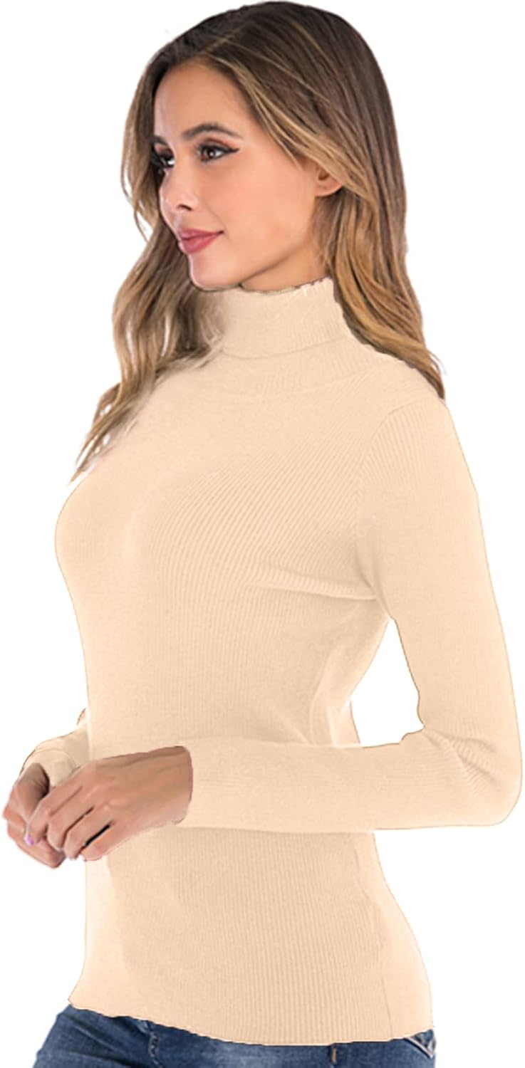 Enjoyoself Damen Rollkragenpullover Langarm Rippen Feinstrick Rolli mit Stehkragen Warm Stretch Swea