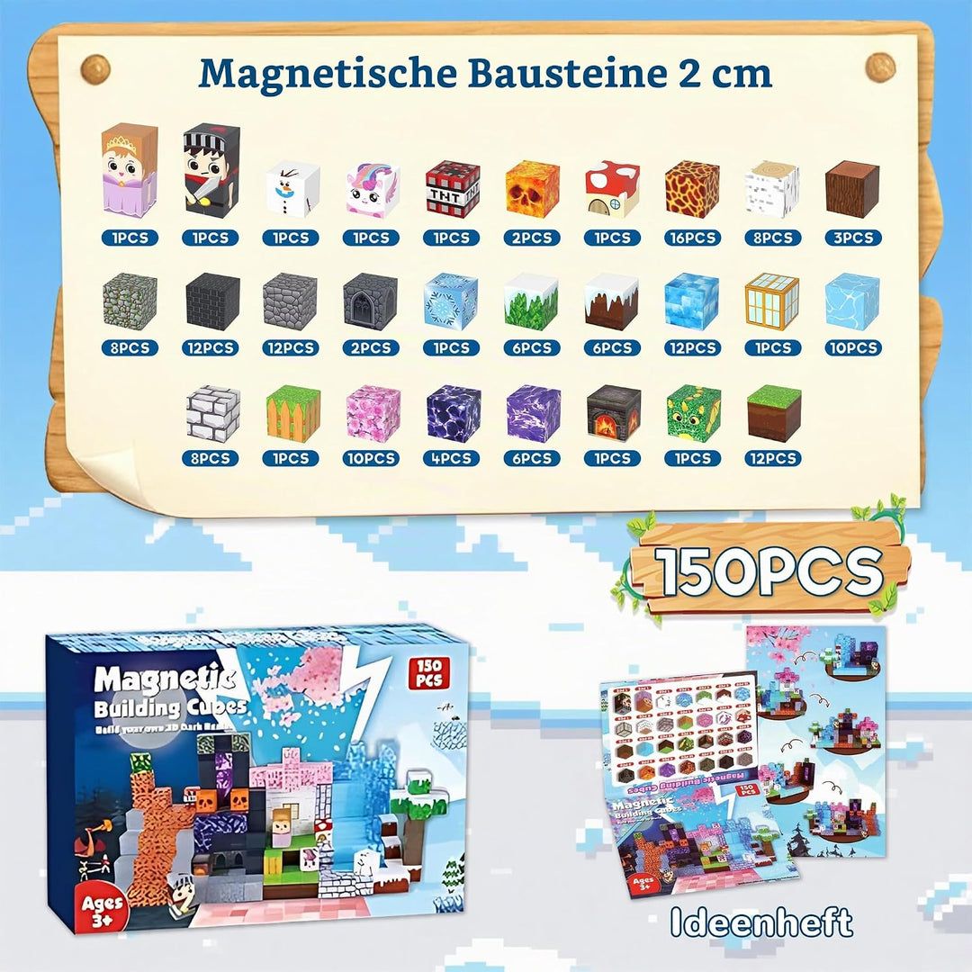 Magnetische Bausteine 150 Teile Lavawald Set - Magnetbausteine für Kinder mit Lava, Gletscher, Wald