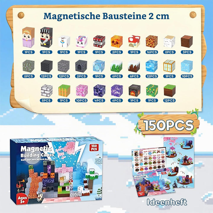 Magnetische Bausteine 150 Teile Lavawald Set - Magnetbausteine für Kinder mit Lava, Gletscher, Wald