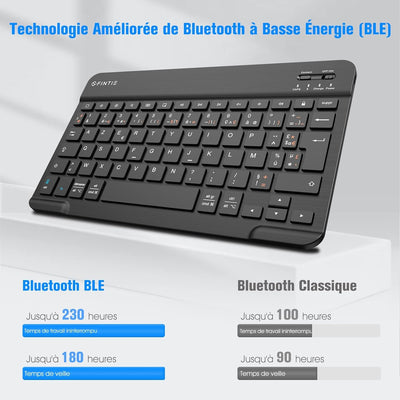 Fintie Ultra Dünn (4mm) Bluetooth Tastatur mit französischem Layout AZERTY für iPad/Samsung Galaxy T