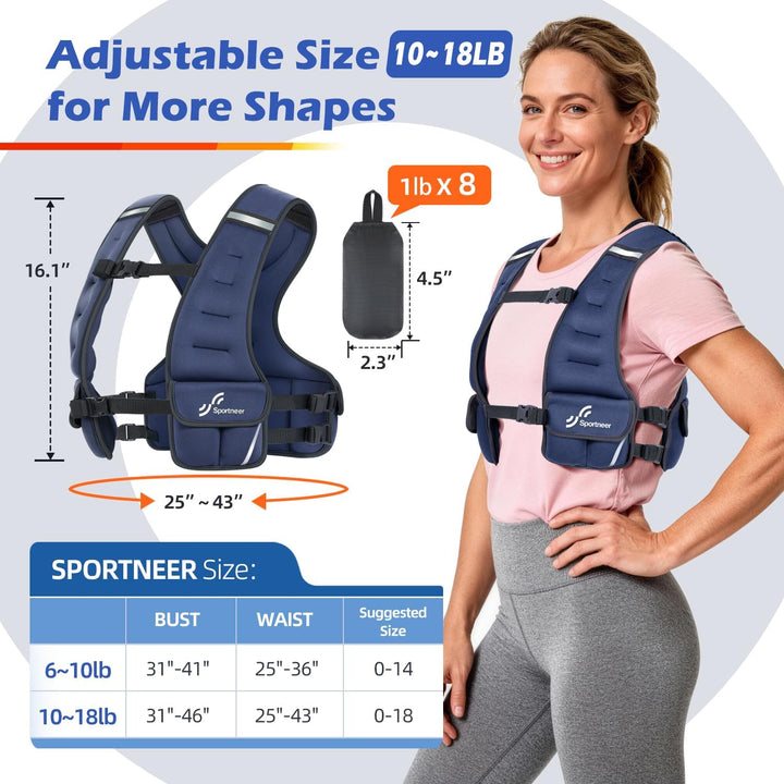 Sportneer Verstellbare Gewichtsweste für Damen Laufweste, 2,7-4,5kg/ 4,5-8,16kg Gewichtsweste für Kr
