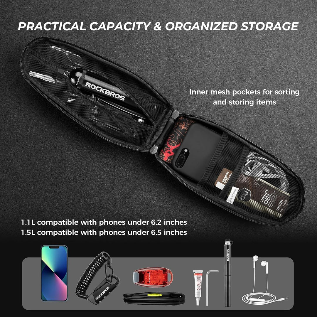 ROCKBROS Fahrrad Rahmentasche Wasserdicht Oberrohrtasche für MTB Rennrad Faltrad Schwarz L 1,5L / M