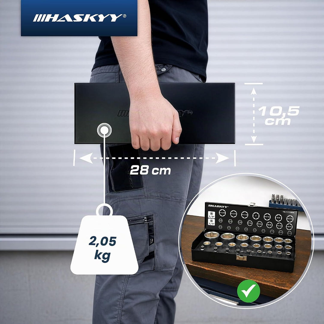 24tlg Zoll Stecknüsse I Harley-Zoll-Steckschlüssel I 5/32" - 1.1/4" Nusskasten I Werkzeug Satz I Har