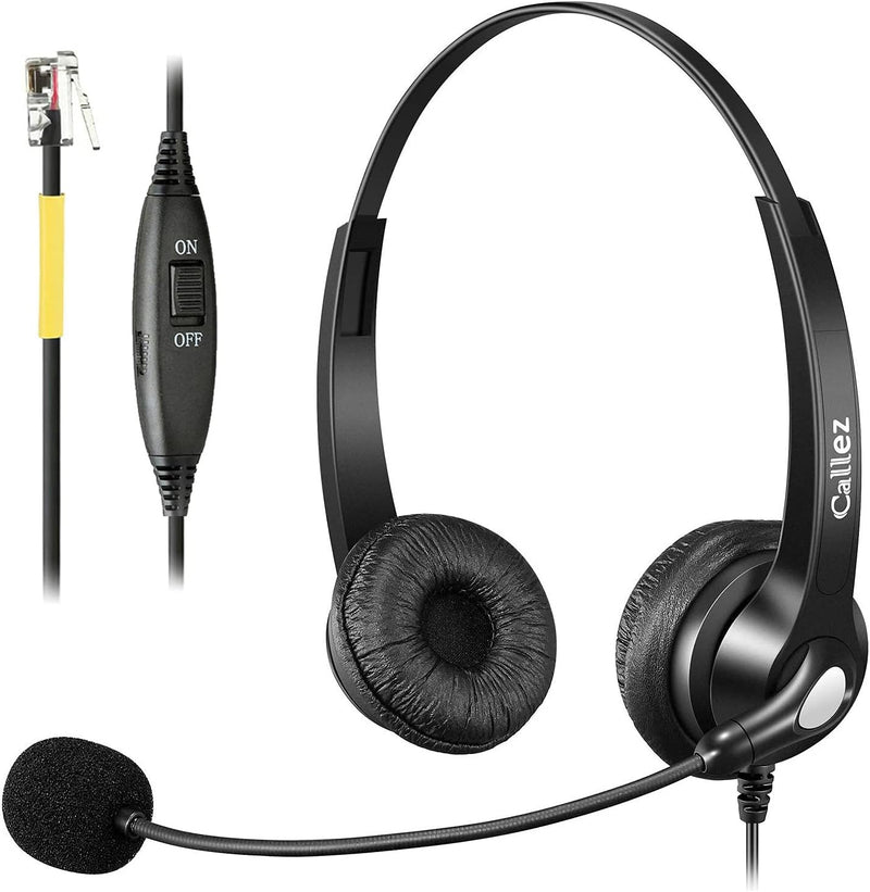 Telefon Headset RJ9 mit Mikrofon Noise Cancelling, Festnetztelefon Kopfhörer Kompatibel mit Snom D71