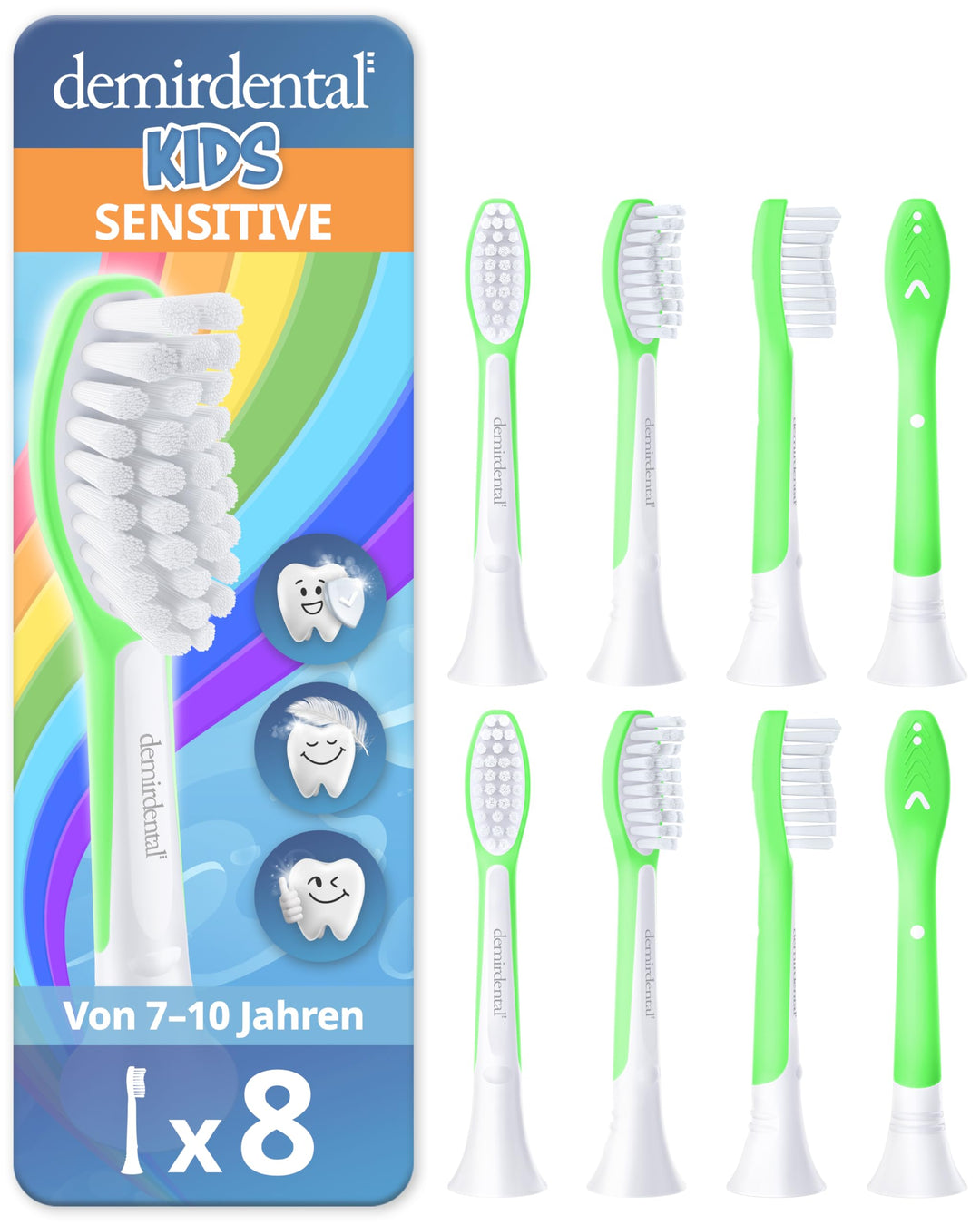 demirdental Kinder Ersatzbürsten passend für Philips Sonicare Kids, Bürstenköpfe ab 7 Jahre, entspri