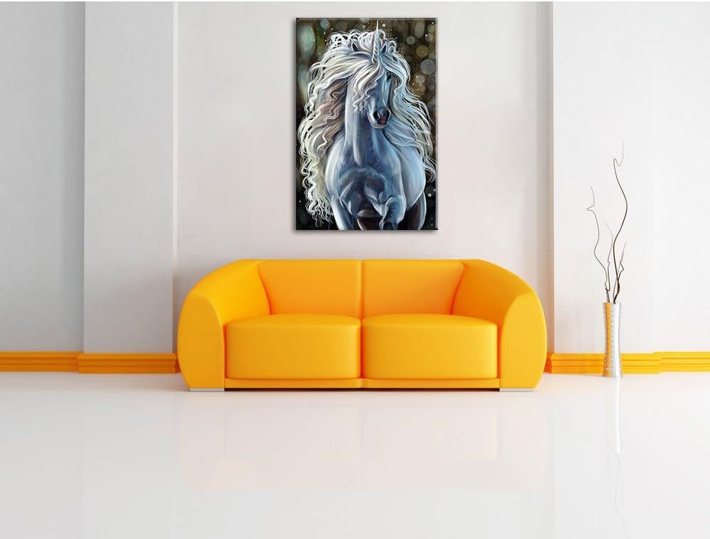 Trapendes weisses Einhorn, Format: 100x70 auf Leinwand, XXL riesige Bilder fertig gerahmt mit Keilra