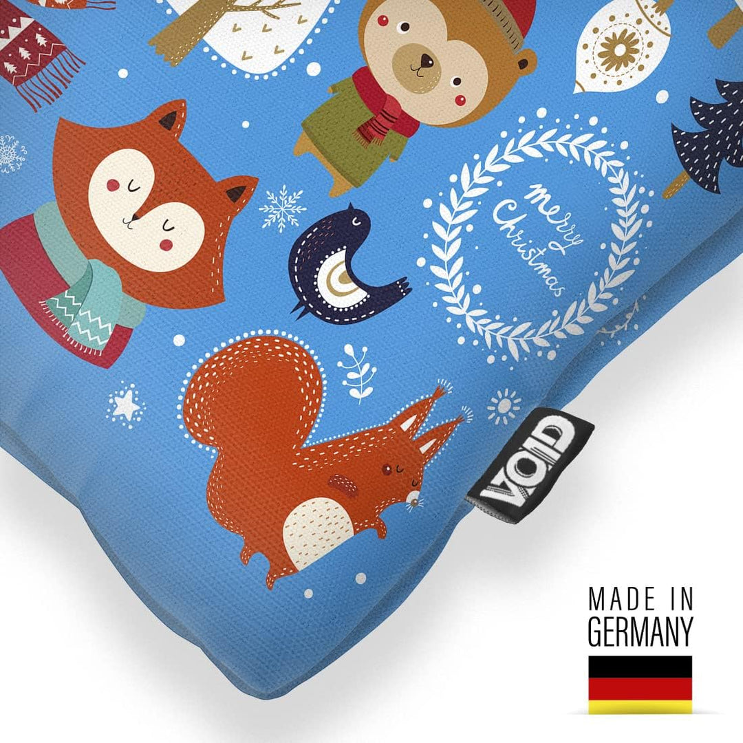 VOID Schneemann Bär blau Kissenbezug Kissenhülle Sofakissen Kissen Deko Weihnachten Winter Weihnacht