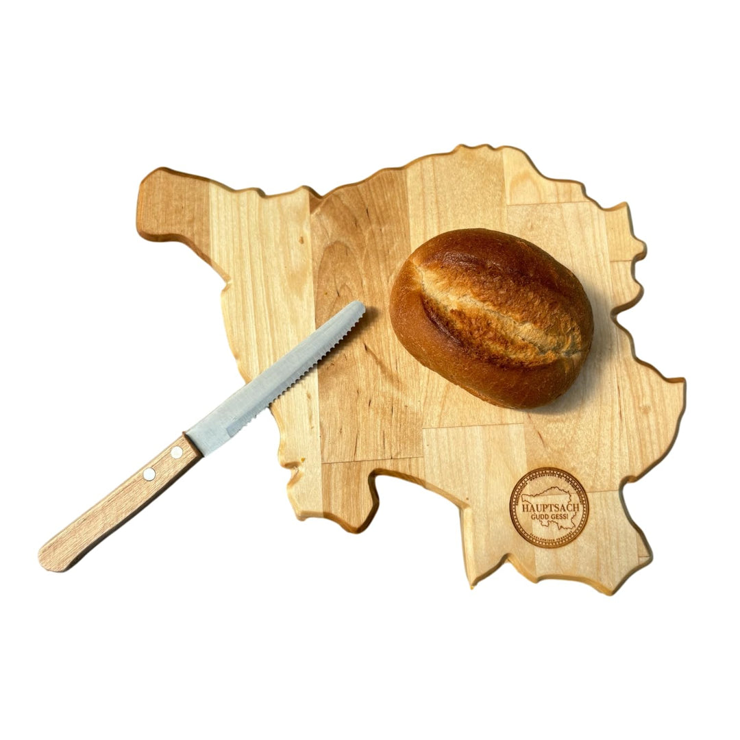 Saarlandbrett aus Holz, Frühstücksbrettchen mit der Skyline des Saarlandes, Geschenkidee aus dem Saa