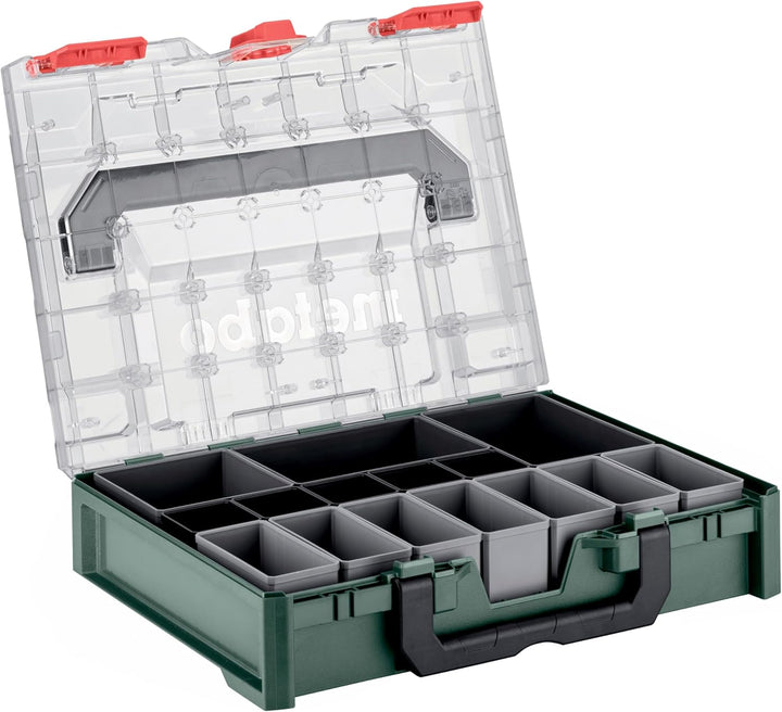 metabo metaBOX 100 S Organizer - 7,2 l Koffervolumen - Robuster Sortimentskoffer mit 15 Einsatzboxen