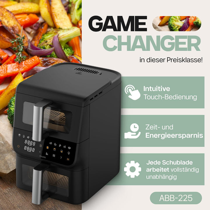 4Swiss Airfryer 10L Heissluftfritteuse Heissluftfritteuse mit 2 Kammern Air Fryer und Doppelkammer D