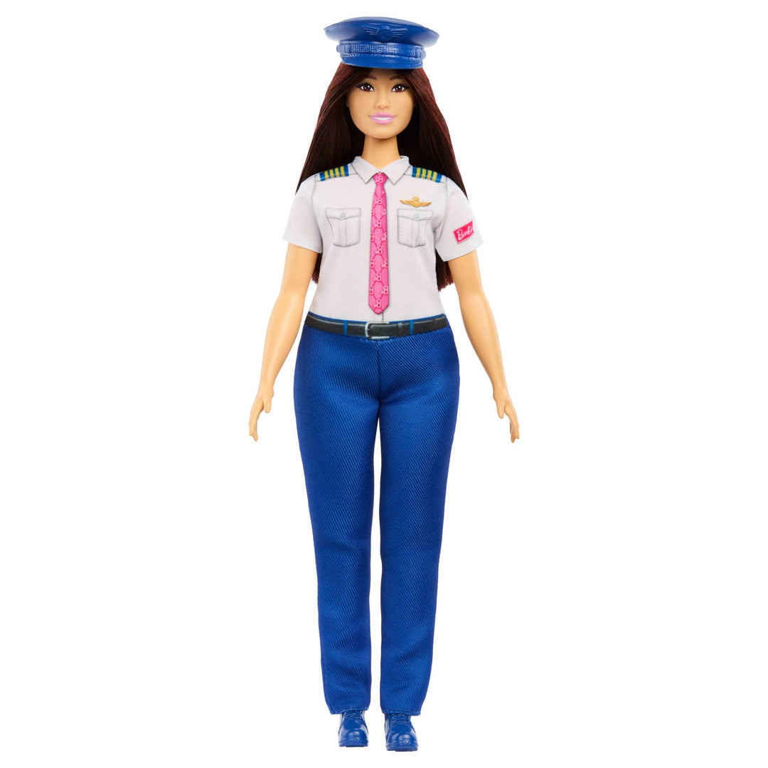 Barbie Karriere Pilotin-Modepuppe mit Abnehmbarer Kleidung und Flug-Uniform sowie Schuhen und Hut, J