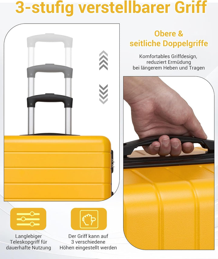 Handgepäck Koffer 55x40x20cm, Leichter ABS+PC Reisekoffer für Flugzeug, Ryanair Trolley mit 4 Rollen