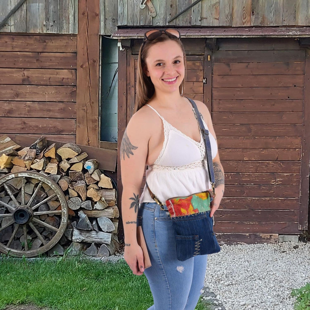 Sunsa Kleine Damen Umhängetasche. Crossbody aus Recycelte Jeans &amp; Baumwolle | Mini Nachhaltige Jeans