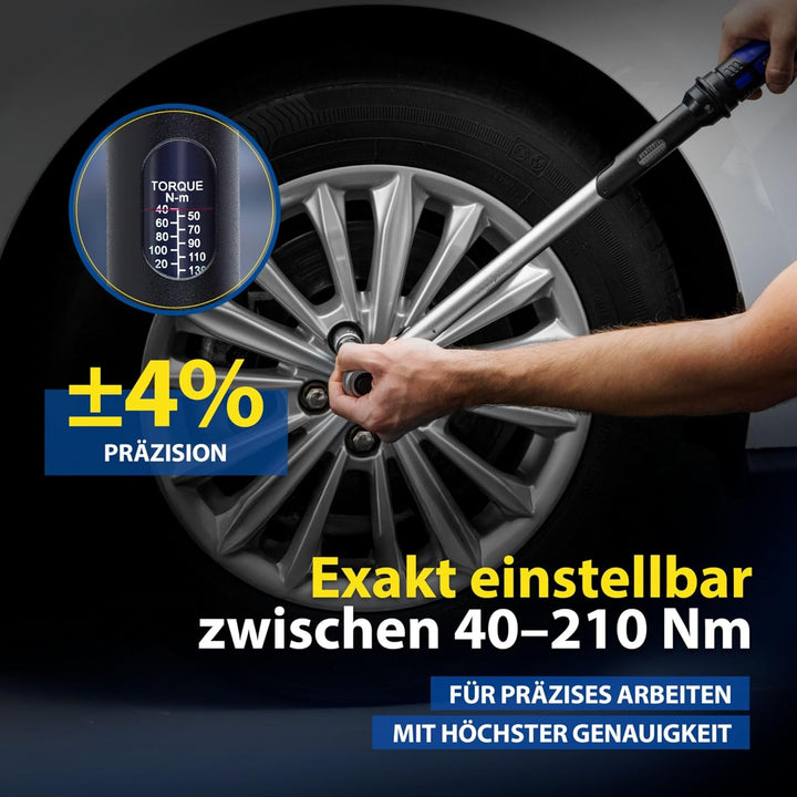 Goodyear Premium Drehmomentschlüssel, Einstellbar von 42 bis 210 Nm, Antrieb 1/2" Vierkant, inkl. Ve