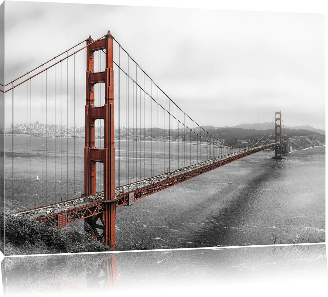 Pixxprint Golden Gate Bridge in San Francisco B&W Detail, Format: 100x70 auf Leinwand, 100x70