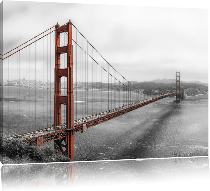 Pixxprint Golden Gate Bridge in San Francisco B&W Detail, Format: 100x70 auf Leinwand, 100x70