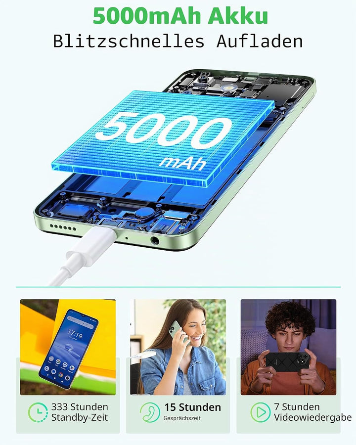 Ulefone Note 19 Handy Android 14, 6GB RAM+64GB ROM/SD-512GB, 6.56" HD+ Octa Core, 5000mAh Akku, 8MP+