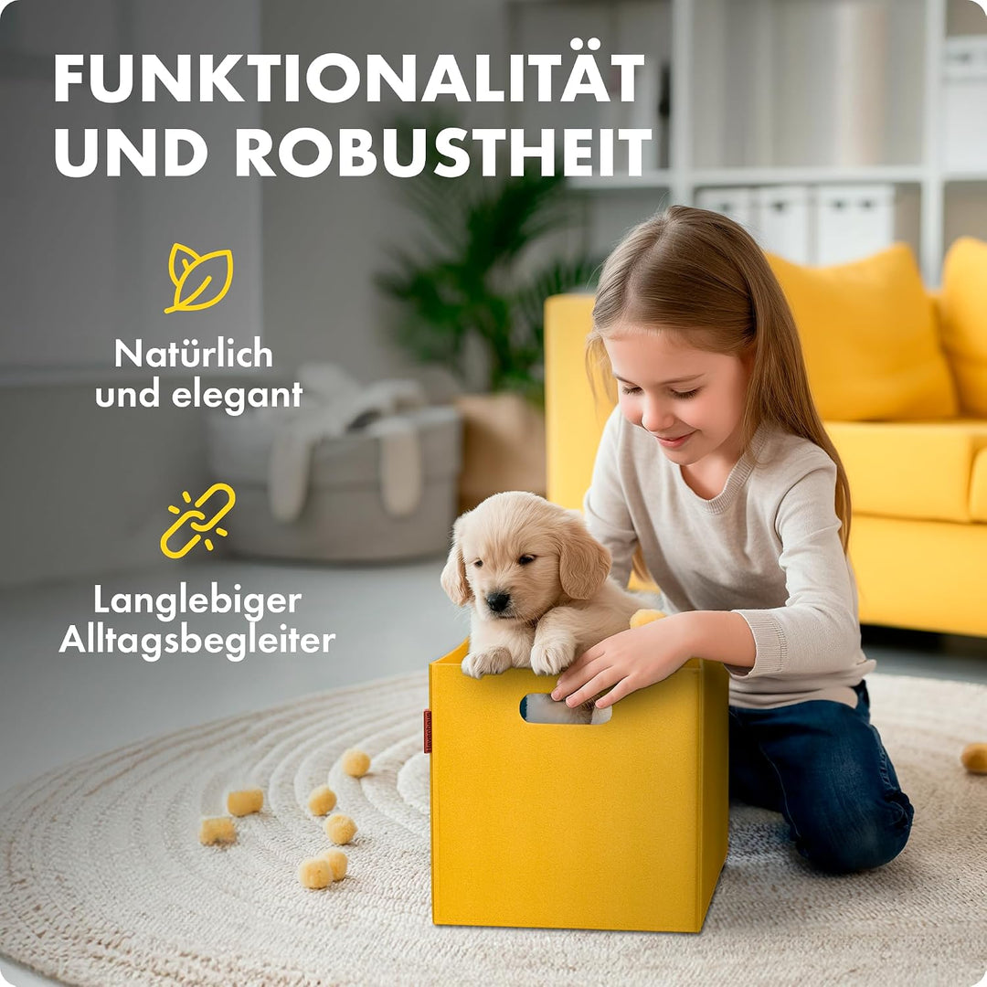 Havenhaus Filzkorb faltbar 6er Set senfgelb 30x30x30cm | 6er Set Boxen Aufbewahrung Filz | Körbe gee