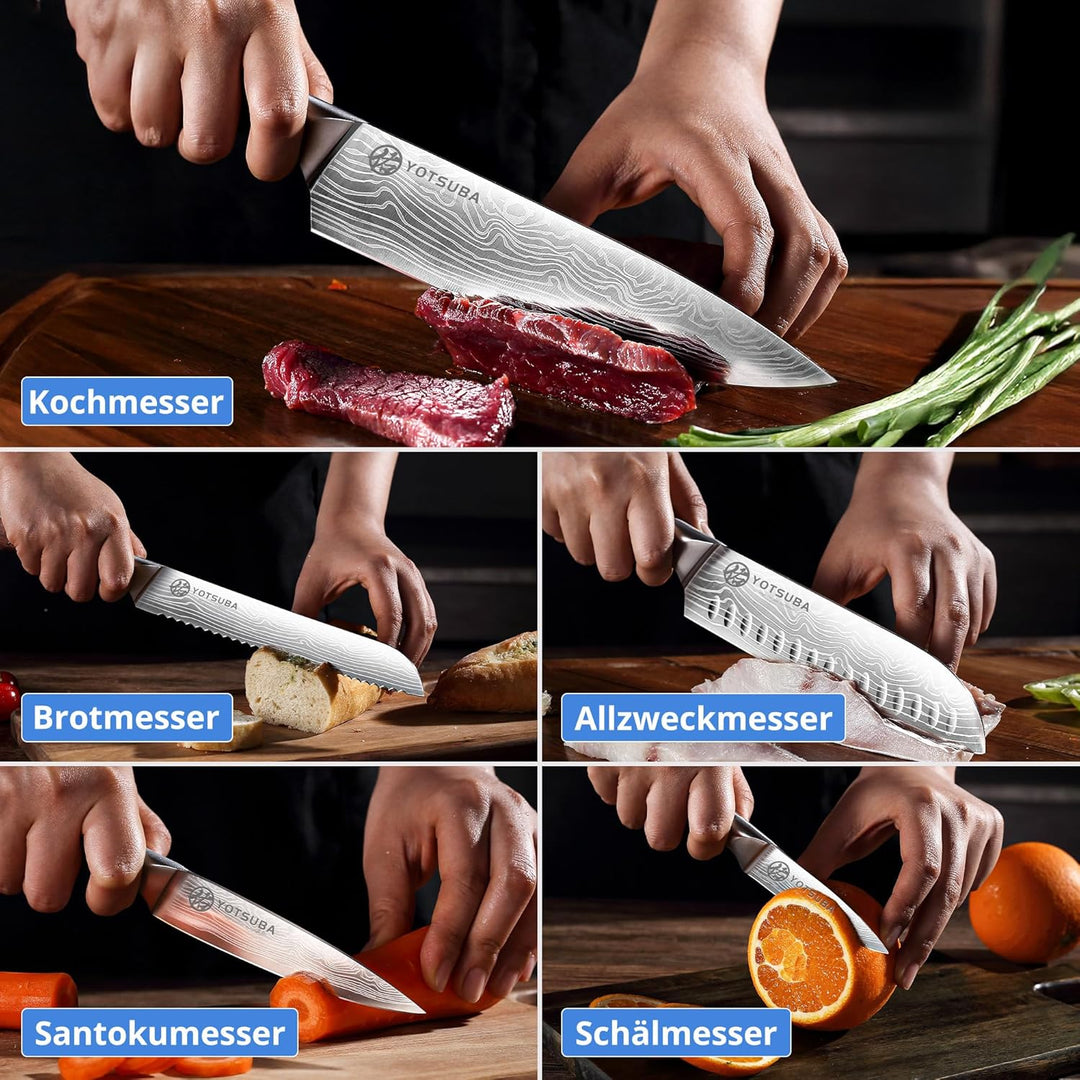 YOTSUBA Küchenmesser Set 5-teilig Messerset Scharf Küche aus hochwertigem Carbon Edelstahl, Ultra Sc