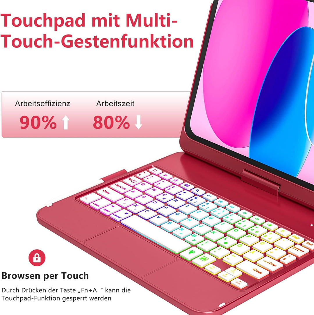 TQQ Hülle mit Tastatur für iPad A16 11 Generation 2025/10 Generation 2022(11/10.9 Zoll), mit Präzisi