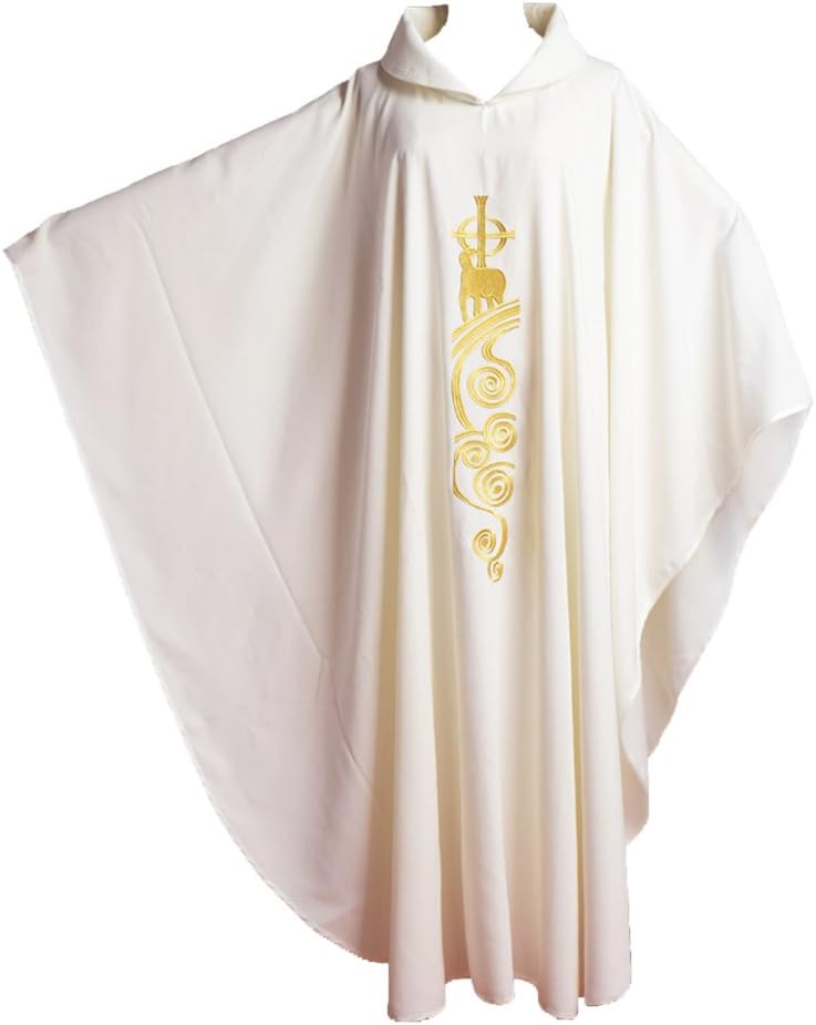 BLESSUME Chasuble Kirche Pastoren gewänder Lamm Gestickte Priester Robe Weiss Weiss Einheitsgrösse,