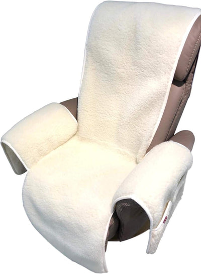 Alpenwolle Sesselschoner Relaxsessel Merino gelockt mit Taschen 100% Wolle Naturweiss