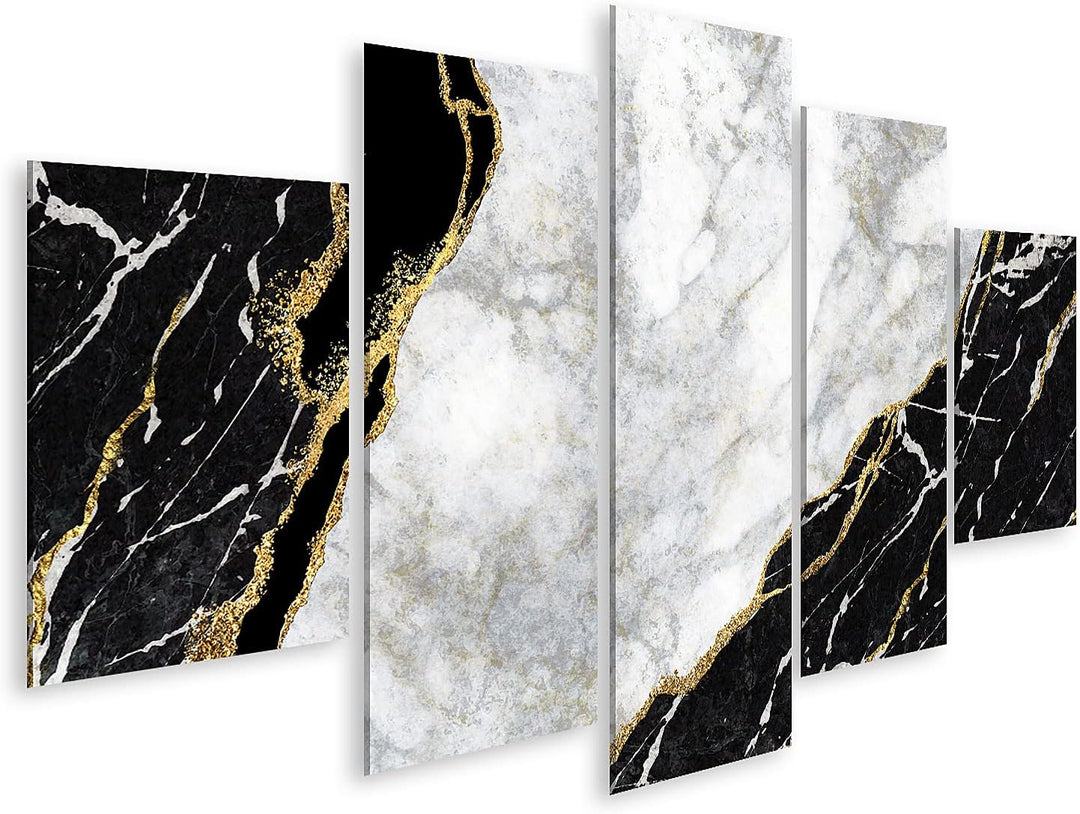 islandburner Bild auf Leinwand Luxus Abstrakter Hintergrund Schwarz Weisser Marmor Mit Goldenen Ader