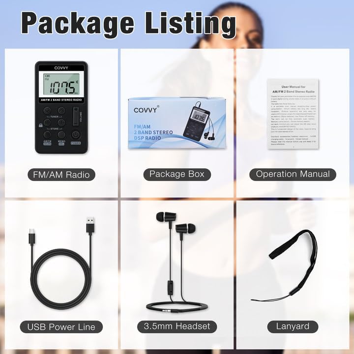 AM/FM Tragbares Radio,Covvy Digitales Pocket Mini Radio mit 500mAh 3.7V Wiederaufladbarer Akku und K