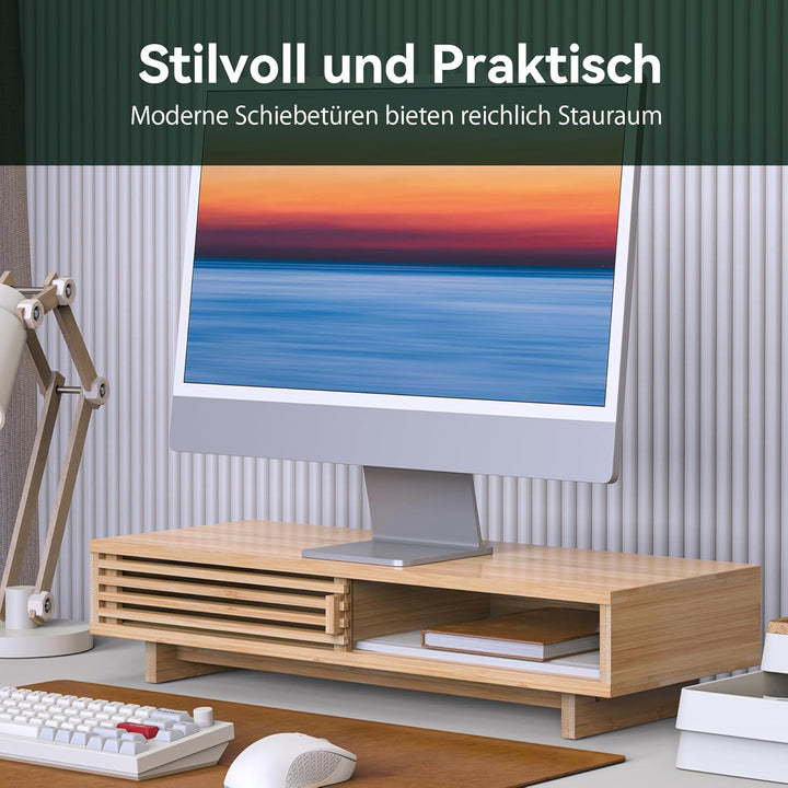 Dual-Monitorständer mit Schiebetür, doppelter Computer-Laptop-Ständer, Schreibtischregal-Organizer m