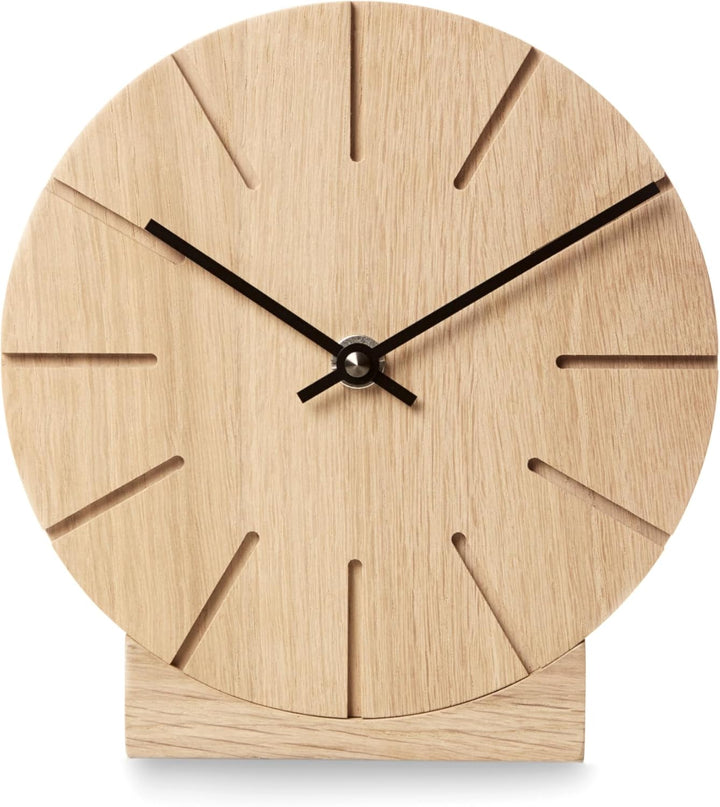Natuhr Wanduhr Tischuhr Eiche Holz - Boom - geräuscharm Massivholz Design ø17 cm (Eiche unbehandelt