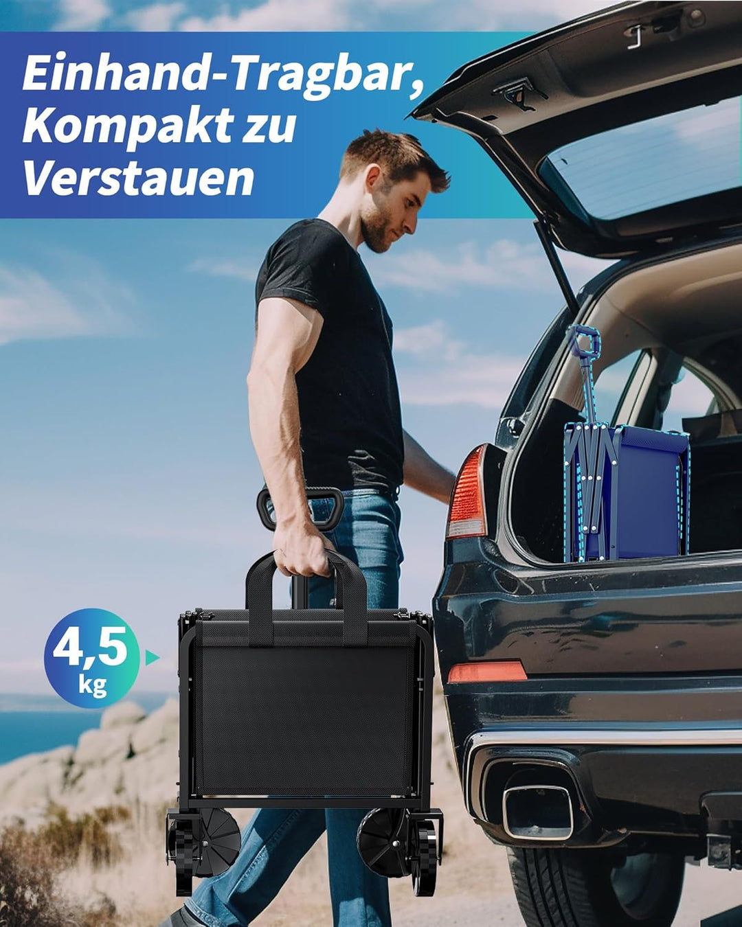 Klein Kitsure Bollerwagen Faltbar – 100L Handwagen mit Hartplastikrädern, Belastbar bis 360 LBS, Tra