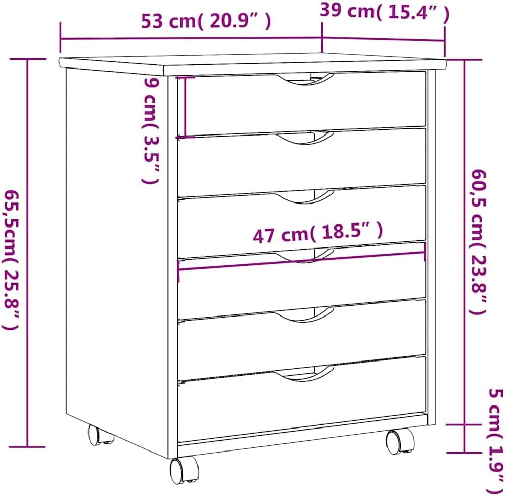 vidaXL Rollschrank mit Schubladen Moss Schwarz Massivholz Kiefer, Kommode, Schubladenschrank, Schrei