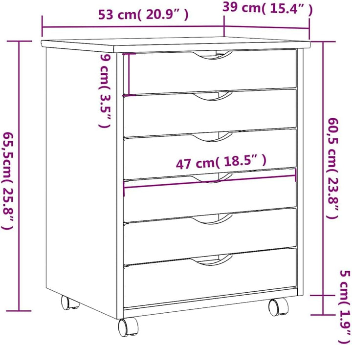 vidaXL Rollschrank mit Schubladen Moss Schwarz Massivholz Kiefer, Kommode, Schubladenschrank, Schrei