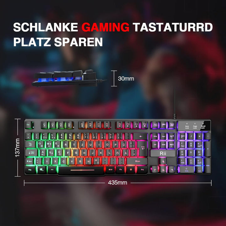 Rii Gaming Tastatur PC, RGB Tastatur kabelgebunden, Regenbogen Beleuchtete Tastatur LED, Gaming Keyb