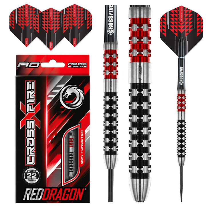 RED DRAGON Crossfire Premium Tungsten Darts Set with Flights and Stems 22.0 Gramm, 22.0 Gramm
