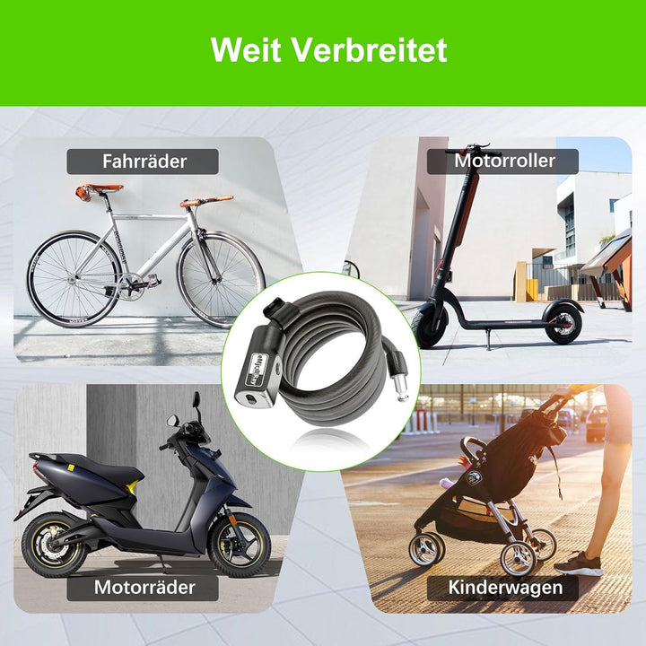 eMjollRay Hochsicheres Fahrradschloss und E Scooter Schloss, 1.2M Kabel mit Halterung und Tasche, Si