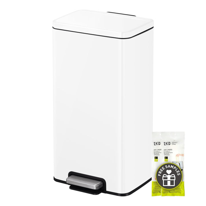 EKO Madison Küchenmülleimer, 30 l, mit Pedal und Soft-Close-Deckel, Weiss, Edelstahl, Anti-Fingerabd