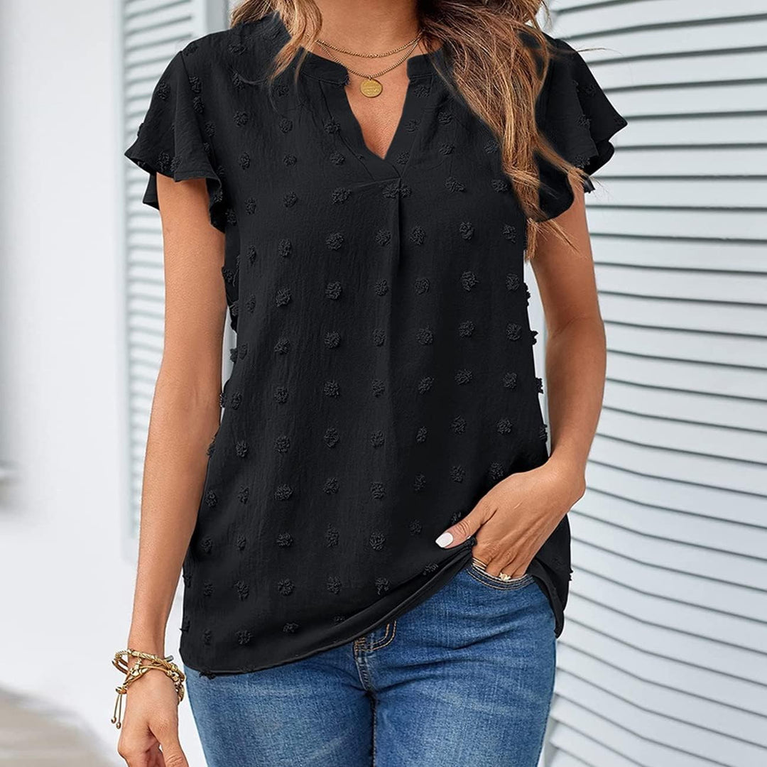 RPAEOY Damen Bluse Kurzarm Oberteile Tshirt V-Ausschnitte Plissiertes Schmetterlingshülse Hemd Somme