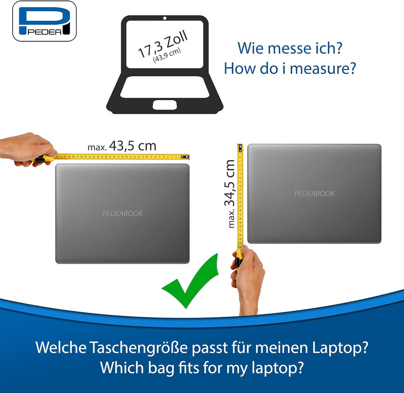 PEDEA Laptoptasche "Premium" Notebook-Tasche bis 17,3 Zoll (43,9 cm) Umhängetasche mit Schultergurt,
