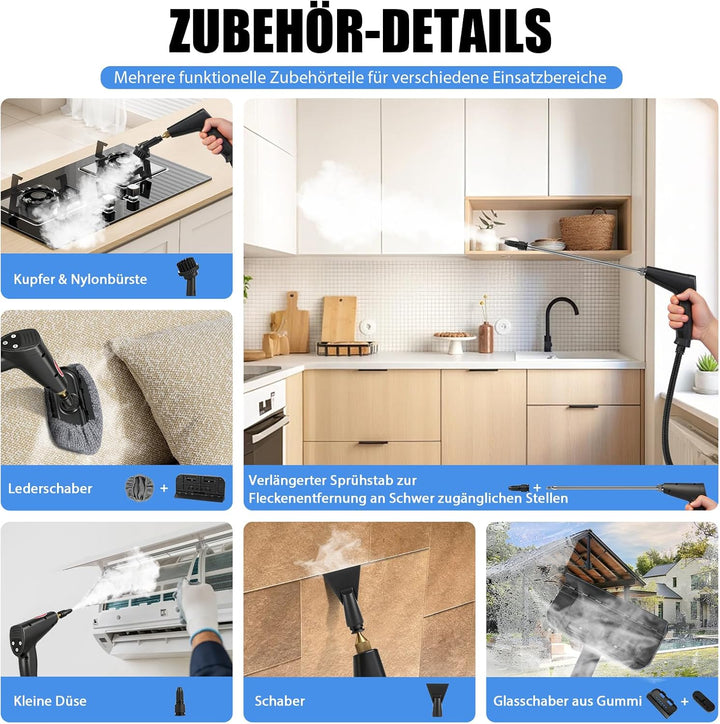 2500W Handdampfreiniger, 6 Geschwindigkeitsstufen, 1,7L Wassertank Steam Cleaner, Dampfreiniger Hand
