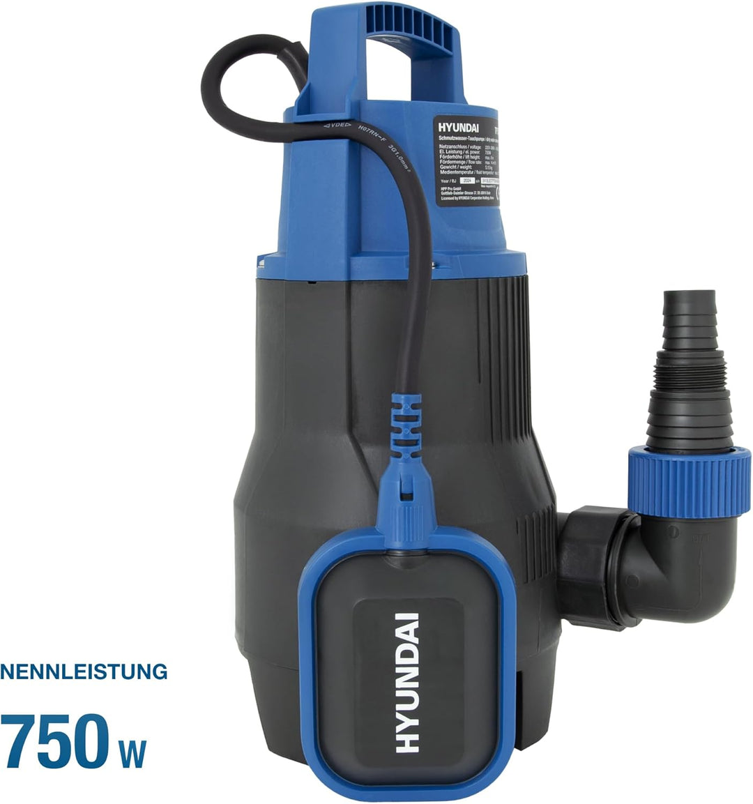 HYUNDAI Schmutzwasser-Tauchpumpe TP75014D | 750 W, Fördermenge 14.000 l/h, | Eintauchtiefe: max. 7 m