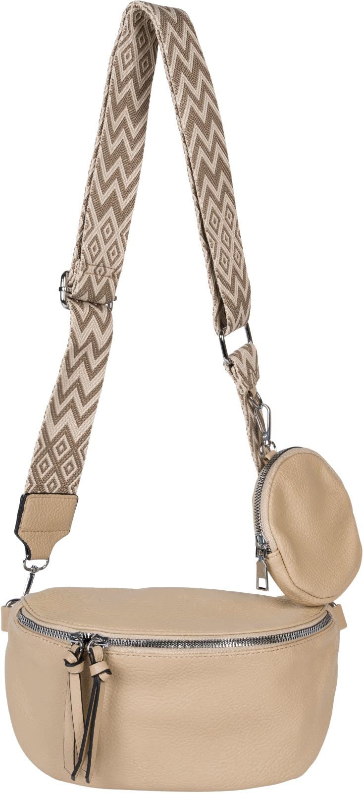 styleBREAKER Damen Halbmond Crossbody Schultertaschen Set 2-Teilig, Schultergurt mit Zick-Zack Raute