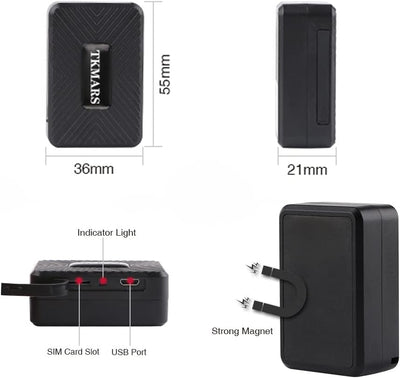 TKMARS TK913 4G GPS-Tracker Mini, 1500-mAh Akku, magnetisches Ortungsgerät, funktioniert über SMS/AP