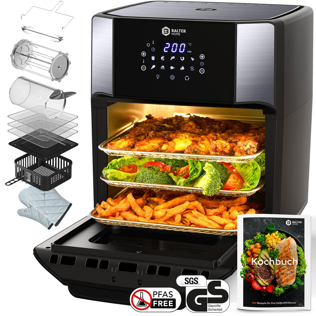 Balter Heissluftfritteuse HL-1200-BL, 12 Liter, Friteuse, LED Touchscreen, 10 Programme, Dörrautomat