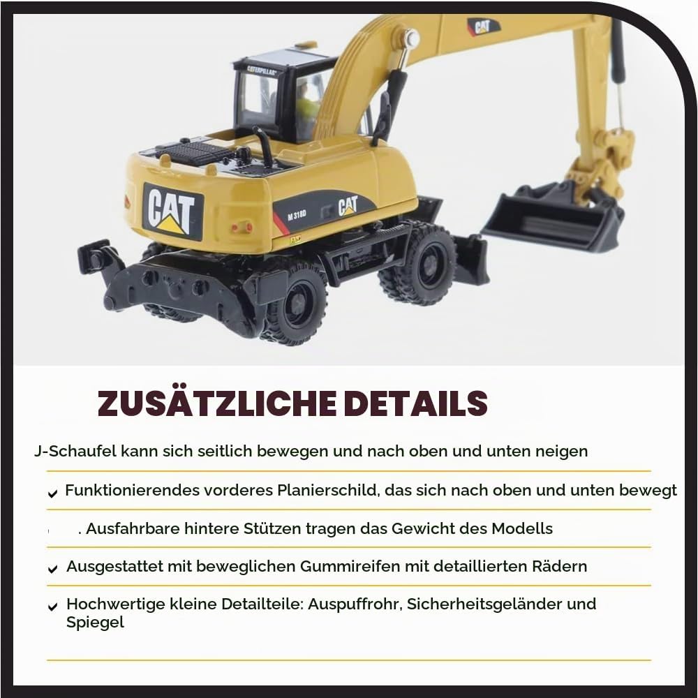 Diecast Masters 85177 - Caterpillar Mobilbagger M318D, detailgetreues H0 CAT Baufahrzeug in Metallbo