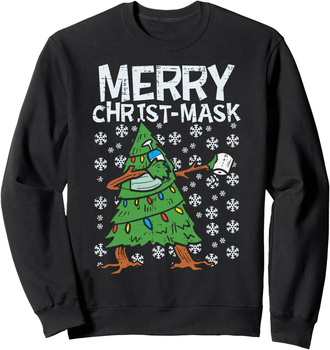 Merry Christ-Mask Dabbing Tree Xmas Quarantine Pajamas Gift Sweatshirt